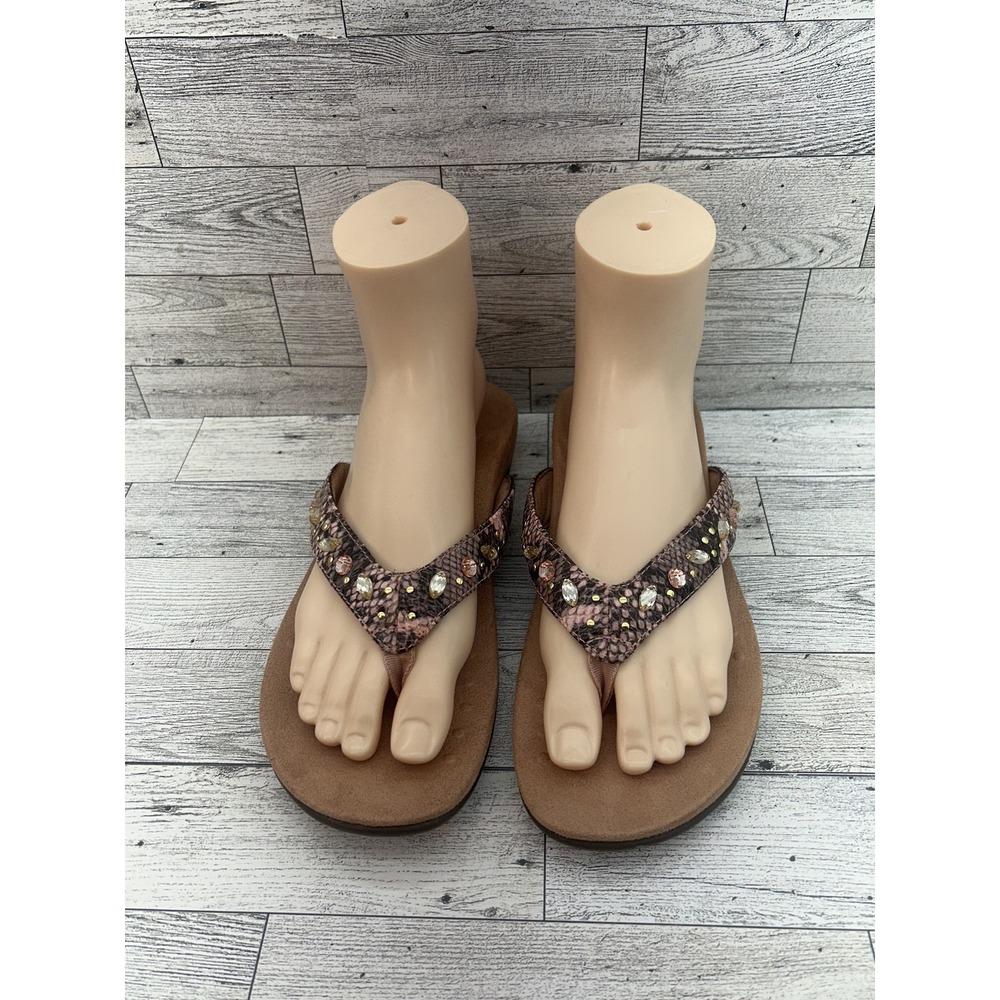Vionic Lucia Snake Print Sandals Womens Size 8 Pink Embellished Flip Flops 39